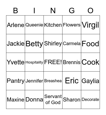 Hospitality Bingo Card