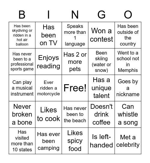 P&T Bingo Card