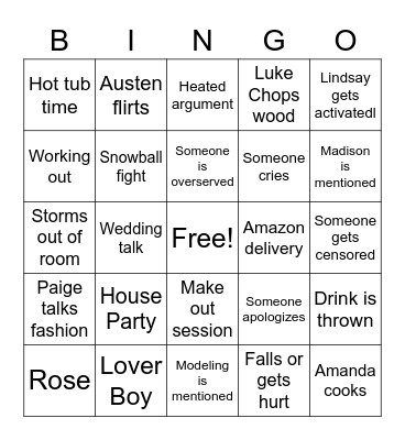 Winter House Bingo Card