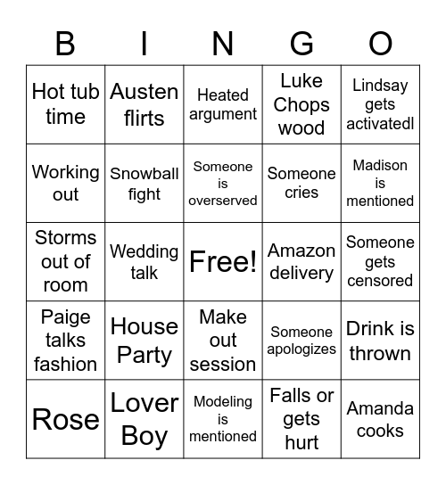 Winter House Bingo Card