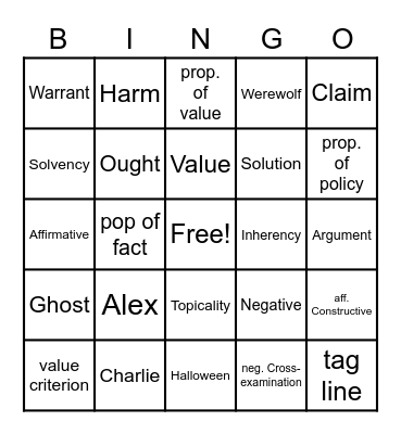 LD Terms Bingo Card