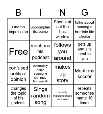 Bus Bingo Card