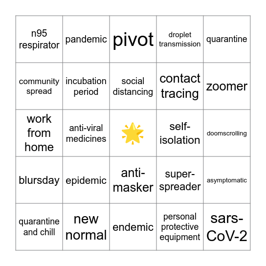 PANDEMIC BINGO Card