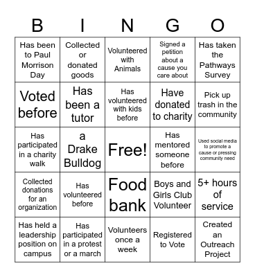 First Generation Presentation Bingo Card