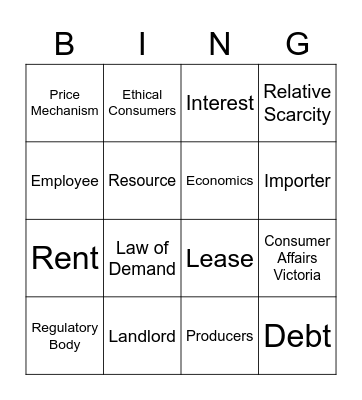 7A Business and Economics Bingo Card