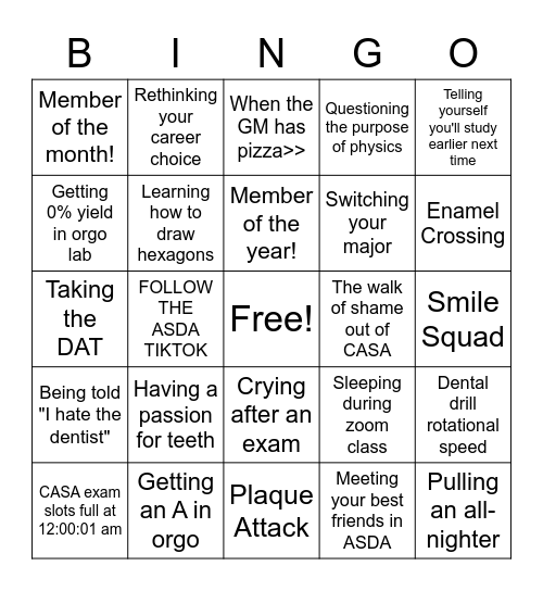 ASDA Bingo Card