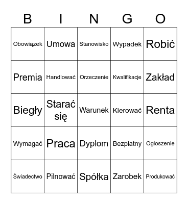 Bingo zatrudnienie i praca Bingo Card