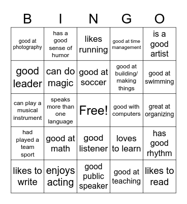 Strengths Bingo Card