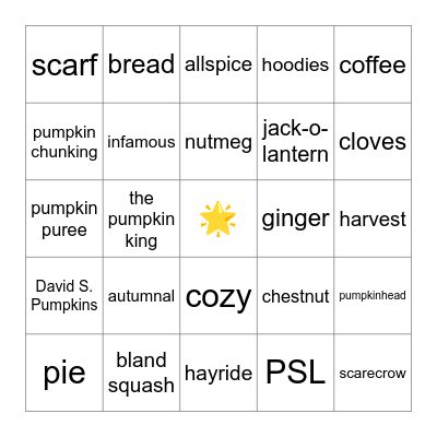 PUMPKIN SPICE BINGO Card