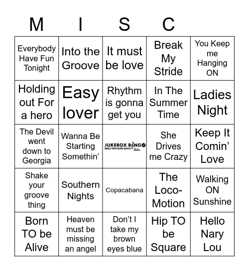 JUKEBOX Bingo100421 MISC Bingo Card