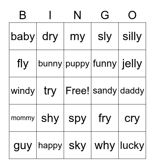 Y says I and Ysays E Bingo Card