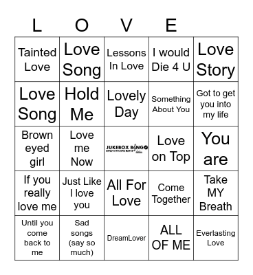 JUKEBOX Bingo 100421  Love Bingo Card