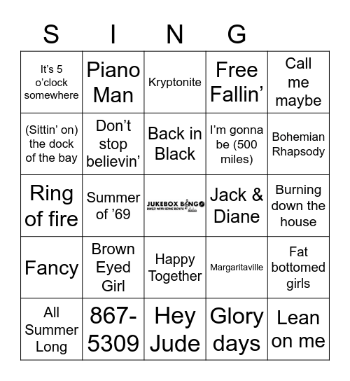 JUKEBOX Bingo 100421 SIng Bingo Card