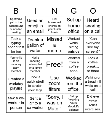 Working Remotely Bingo Card