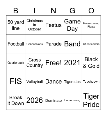 Festus Homecoming 2021 Bingo Card