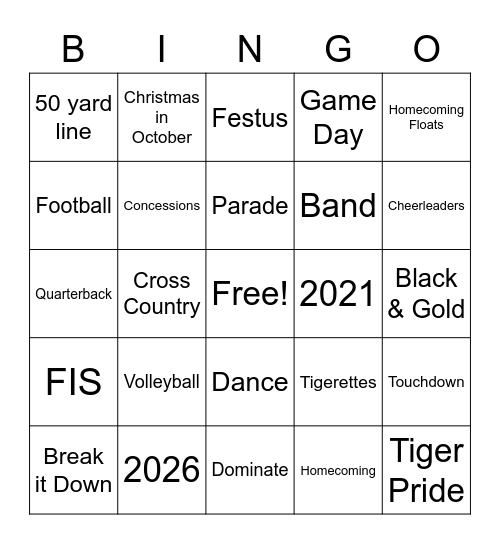 Festus Homecoming 2021 Bingo Card