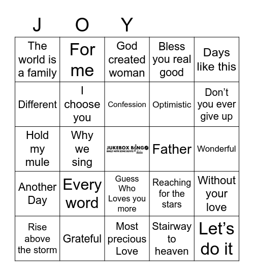 JUKEBOX Bingo  100421 Joy Bingo Card