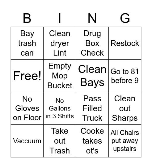 B Shift Bingo Card