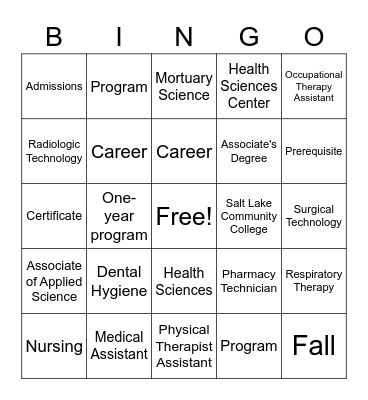 SLCC - Health Science Programs Bingo Card