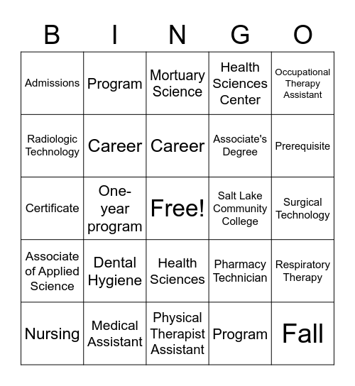 SLCC - Health Science Programs Bingo Card