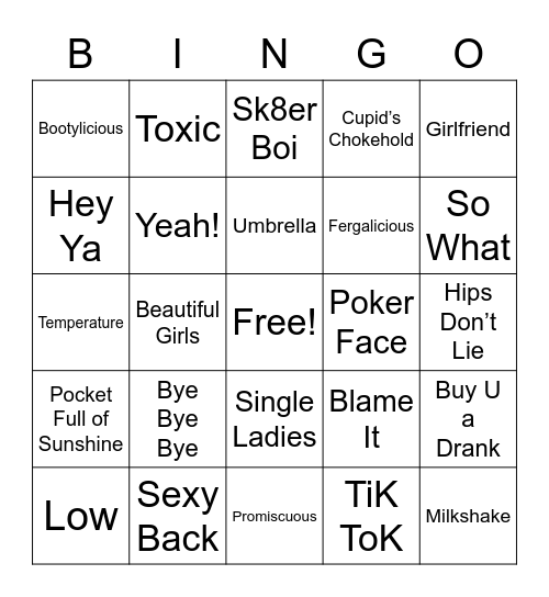2000’s Hits Bingo Card