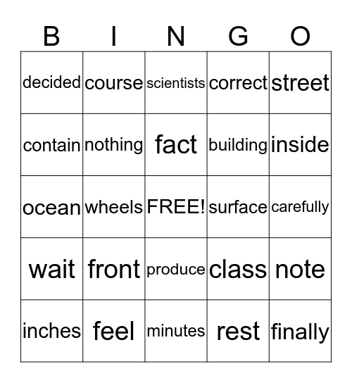 Fry Sight Words 421-440 Bingo Card