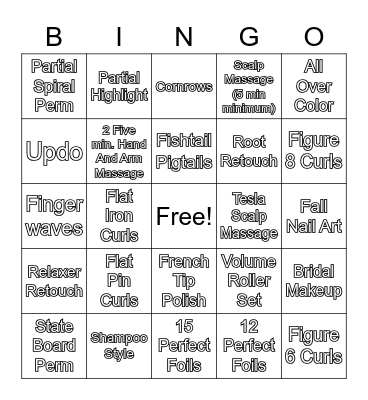 COSMETOLOGY BINGO Card