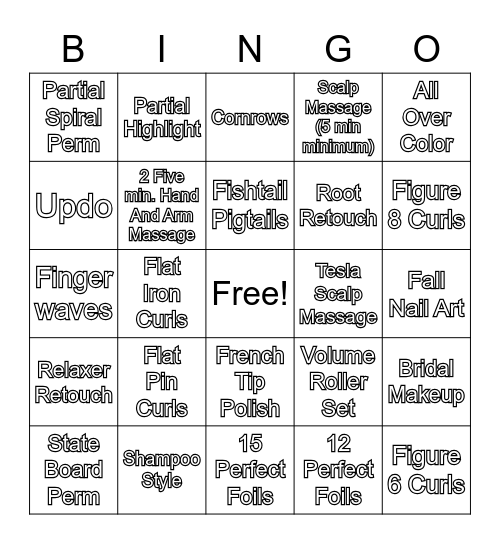 COSMETOLOGY BINGO Card