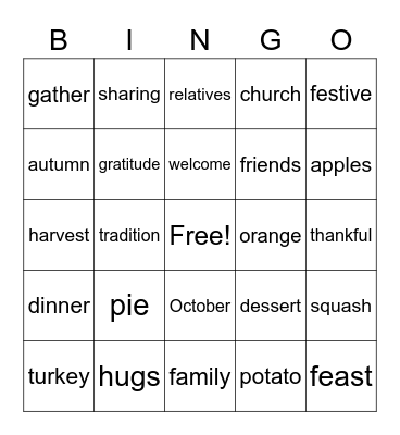 THANKSGIVING Bingo Card