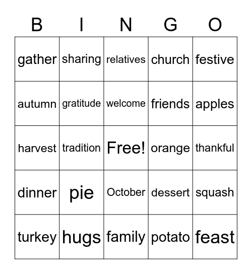 THANKSGIVING Bingo Card