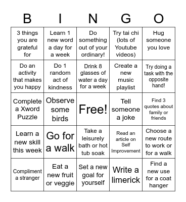 WELLNESS Bingo Card