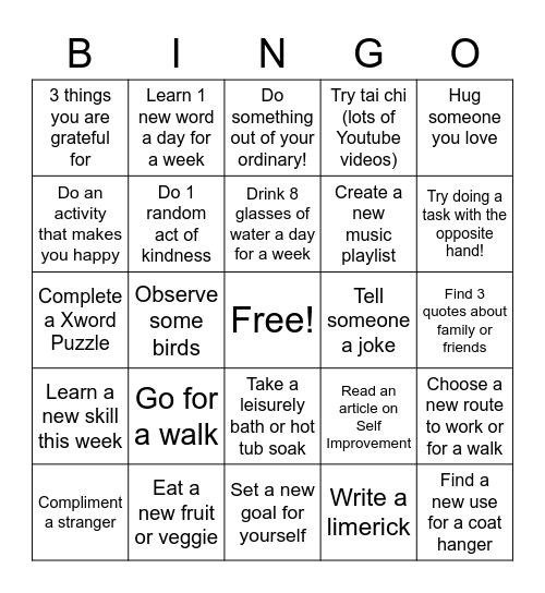 WELLNESS Bingo Card