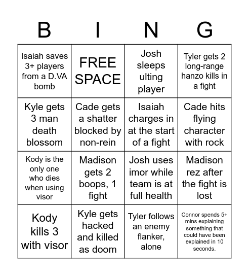 VOD BINGO Card