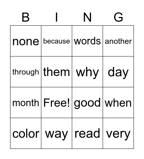 Untitled Bingo Card