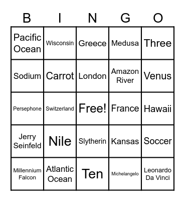 Trivia Bingo Card