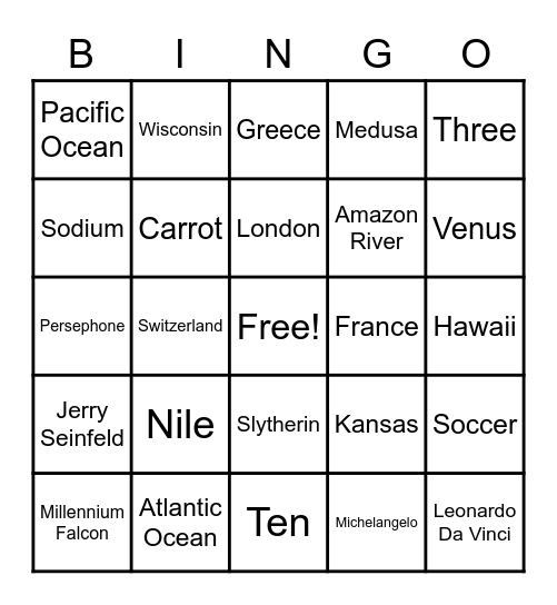 Trivia Bingo Card