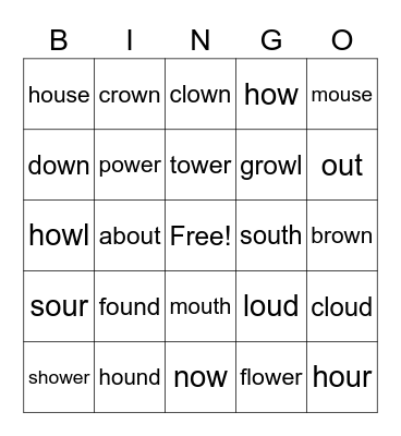ou / ow Bingo Card