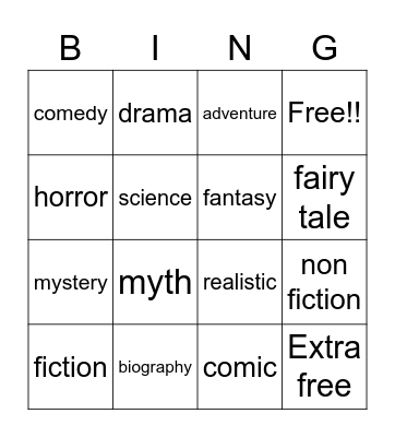 Genres Bingo Card