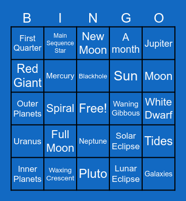 Astronomy Bingo Card