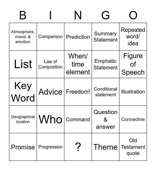 Observation Tool Bingo Card