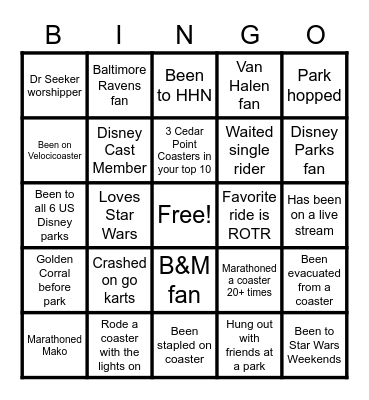 Themeparkguy Productions Bingo Card