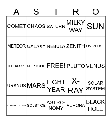 ASTRONOMY BINGO Card