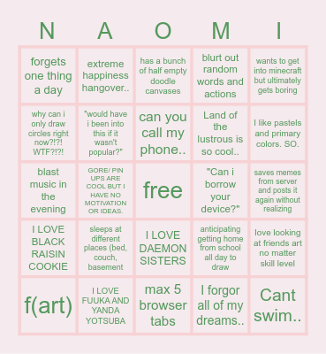 Naomi's bingo Card