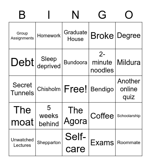 La Trobe Bingo Card