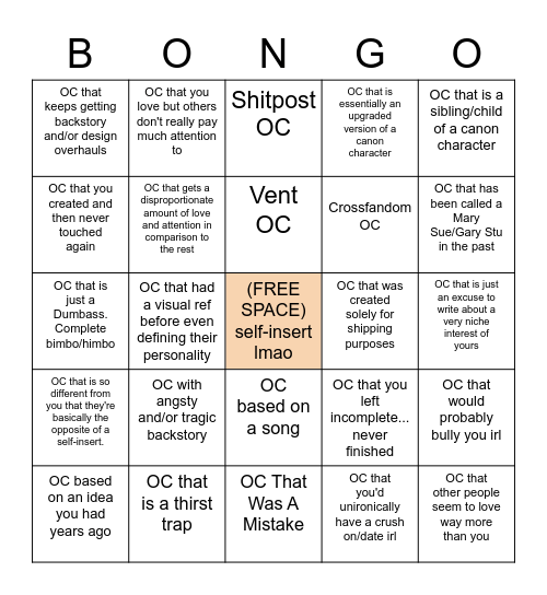 NoBasquiat's OC Bingo Card
