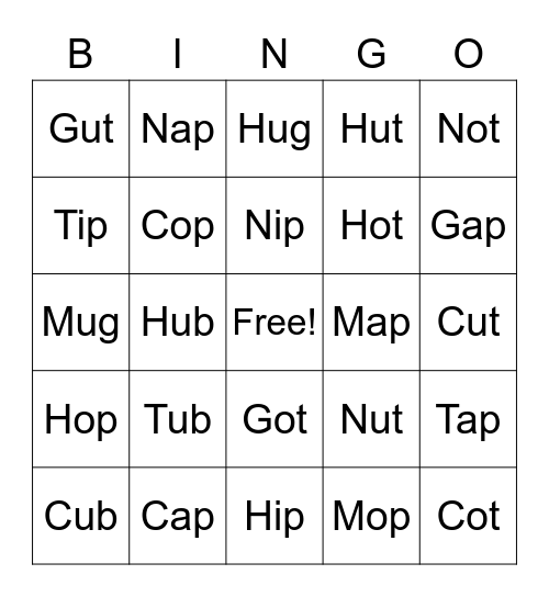 Phonics Bingo Card