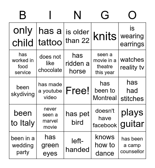 Human Bingo Card