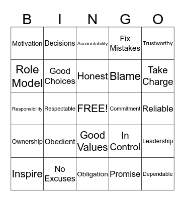 Accountability Bingo Card