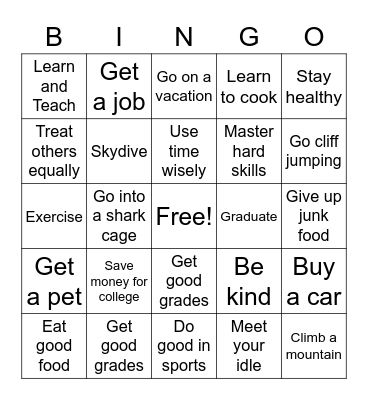 Goals Bingo Card
