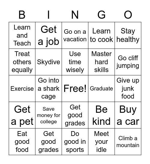 Goals Bingo Card